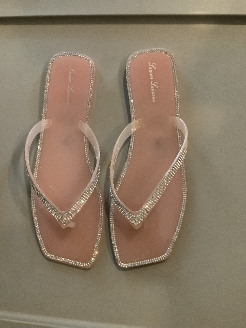 Lauren Lorraine Pink Crystal-Embellished Slide Sandals Size 9 Brand New